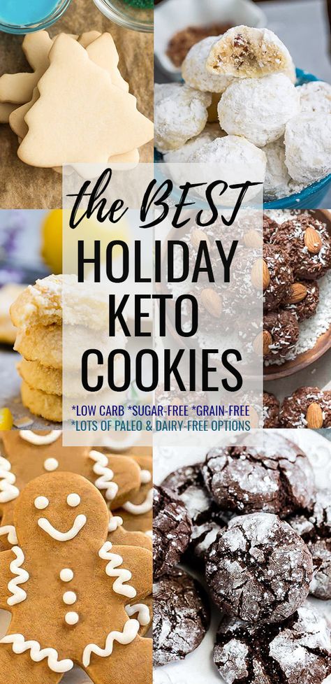 These keto cookies are our favorite low carb cookie recipes to make for the holidays! Tons of classic Christmas favorites like Keto Sugar Cookies, gingerbread cookies, chocolate crinkle cookies, snowballs and no bake cookies that are easy to make and are sugar-free, grain-free, gluten-free and many that are paleo and dairy-free that won't kick you out of ketosis! #christmascookies #keto #ketocookies Low Carb Cookie Recipes, Keto Sugar Cookies, Low Carb Cookie, Low Carb Cookies Recipes, Diet Lunch, Keto Christmas Cookies, New Year's Desserts, Chocolate Crinkle, Keto Cookie Recipes