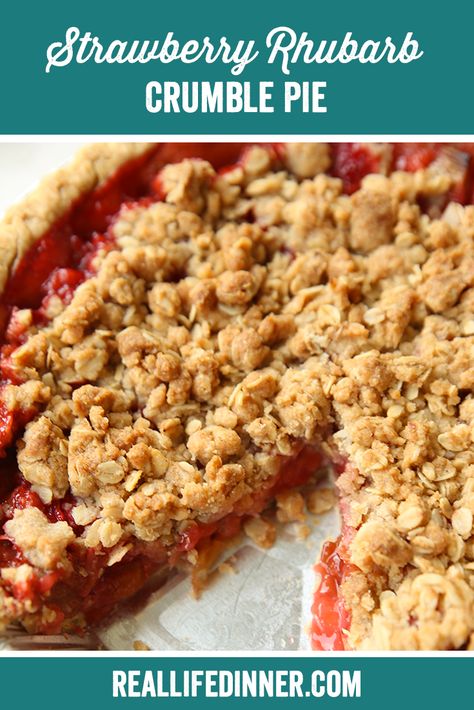 Strawberry Rhubarb Crumble Pie ~ https://reallifedinner.com Bobby Flay Strawberry Rhubarb Crumble, Vegan Strawberry Rhubarb Pie, Strawberry Rhubarb Pie With Graham Cracker Crust, Strawberry Rhubarb Pie Crumb Topping, Strawberry Rhubarb Pie With Crumb Topping, Strawberry Rhubarb Crumble Pie, Strawberry Rhubarb Pie Filling Recipes, Strawberry And Rhubarb Pie, Strawberry Rubato Pie