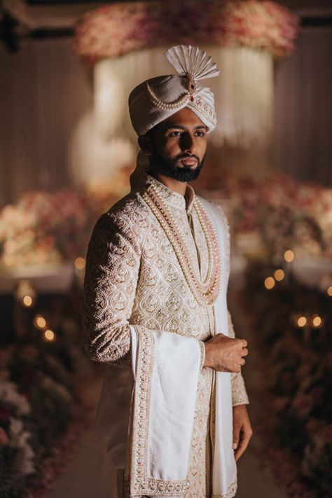 Take a look at the stunning wedding attire of the groom during this beautiful wedding ceremony. This is sure to get you excited for your big day! | HILTON COLUMBUS AT EASTON WEDDING | Planner : B3 Event Management | Floral : Weddings InStyle Inc. | Portrait Photography | Wedding Details | Indian Wedding Photoshoot | Mens Wedding Poses, Indian Groom Portraits, Indian Groom Poses Portraits, Wedding Look For Groom, Indian Wedding Groom Poses, Groom Shoot Poses, Muslim Groom Poses, Indian Groom Photoshoot, Wedding Poses For Groom