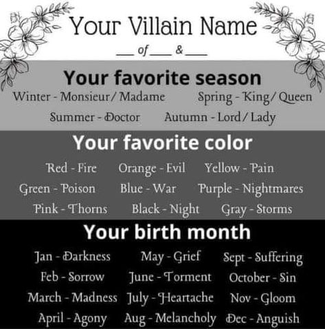 Lady of Fire and Darkness Your Villain Name, Funny Name Generator, Oc Things, Villain Names, Writing Fantasy, Writing Dialogue Prompts, Creative Writing Tips, Writing Motivation, Writing Inspiration Prompts