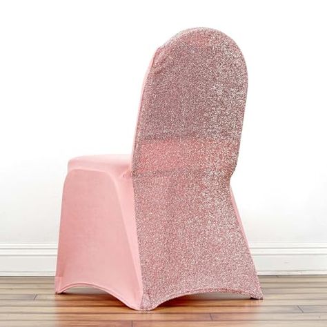 Tableclothsfactory 30PCS Rose Gold Spandex Stretch Banquet Chair Cover with Metallic Glitte Dinning Event Slipcover for Wedding Party Party Chair Covers, Rose Gold Chair, Chair Covers Party, Banquet Chair Covers, Party Chairs, Gold Chair, Spandex Chair Covers, Chair Covers Wedding, Chair Sashes