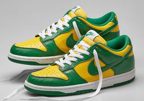 Where To Buy The Nike Dunk Low SP Brazil Nike Dunk Low Brazil, Dunk Low Brazil, Dunk Shoes, Nike Dunk Low Sp, Retro Jordans 11, Nike Elite Socks, Tenis Nike, Low Shoes, Outfit Shop