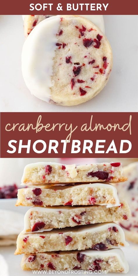 Cranberry Christmas Treats, Cranberry Butter Cookies, Cranberry Shortbread Cookies Recipes, Cranberry Almond Shortbread Cookies, Flavored Shortbread Cookie Recipe, Fresh Cranberry Dessert Recipes, New Christmas Cookies 2023, Christmas Pot Luck Ideas, Fruit Cookies Recipes