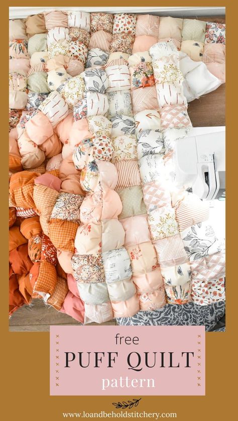 Free Puff Quilt Pattern, Puff Quilt Baby Blanket, Diy Puff Quilt For Beginners, Puffed Quilt Blanket, Easy Quilt For Beginners, Cozy Puff Quilt, Beginner Quilt Projects, Easy Quilting Projects For Beginners, Free Sewing Patterns Gifts