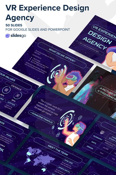 Futuristic Presentation Design, Neon Futuristic, Cool Illustration, 3d Presentation, Free Ppt Template, Agency Design, Dark Stars, Vr Device, Slide Deck