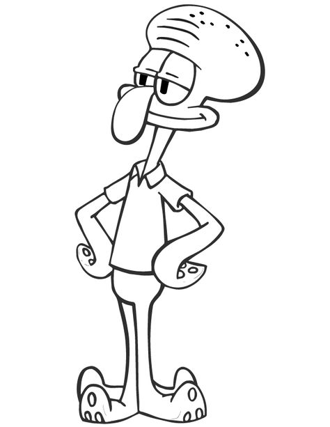 Squidward Coloring Pages, Spongebob Squidward, Spongebob Coloring, Squidward Tentacles, Spongebob Birthday, Line Art Vector, Cartoon Sketches, Cute Coloring Pages, Graphic Organizers