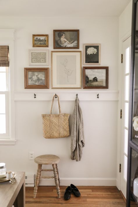 Vintage Picture Frame Gallery Wall, Unique Wall Gallery Ideas, Displaying Engagement Photos In Home, Fill Wall Space In Living Room, Simple Decor For Home, Art On Shiplap Wall, How To Decorate A White Wall, Gallery Wall Around Light Switch, Living Room Small Wall Decor Ideas