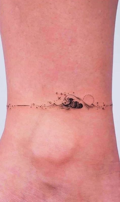 The 90 Most Popular Symbols For Travel Tattoos | Unique & Cute Travel Tattoo Ideas Small Wave Tattoo, Tato Minimal, Wave Tattoo, Anklet Tattoos, Muster Tattoos, Petite Tattoos, Butterfly Tattoos, Cute Tattoos For Women, Classy Tattoos