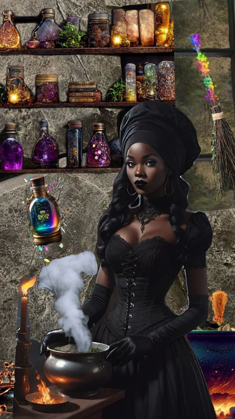 #Halloween #witch #magic #spooky #spells #magical #mystical #blackwoman #blackwomanart #Halloweenart #blackgirlaesthetic #blackgirlshuffles #witchaesthetic #magicalaesthetic #magicalgirl Southern Witch, Black Witches, W.i.t.c.h Aesthetic, Black Magic Woman, Deep Art, Black Witch, Witch Magic, Fantasy Paintings, Black Women Art