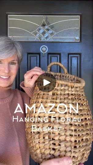 Door Hanging Basket Ideas, Hanging Basket Wreath, Wreath In Bathroom, Door Hanging Basket, Door Basket, Front Door Baskets With Flowers, Hanging Door Basket, Hanging Door Basket With Flowers, Tall Basket