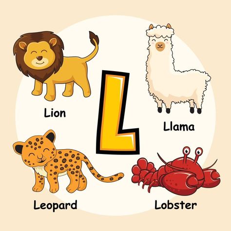 Animals Alphabet Letter L for Lion Lobster Leopard Llama Umbrella Bird, Animal Alphabet Letters, Animals Alphabet, Leopard Print Background, Alphabet Animals, Animal Footprints, Fingerprint Art, Colorful Animal Print, Africa Animals