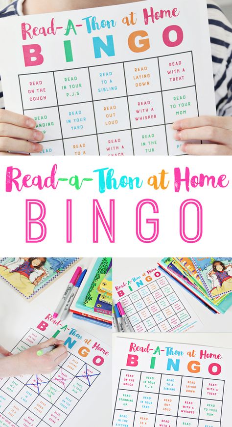 Read-A-Thon Bingo at Home to encourage summer reading! Kids will love this fun game of Reading around the house! Mom's will love seeing their kids read! Summer Reading Activities, Reading Games For Kids, Reading Bingo, Fun Reading Activities, Read A Thon, Reading Incentives, Kids Summer Reading, Reading Games, Reading At Home