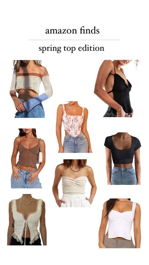 spring tops, summer tops, crop tops, vacation outfit inspo, date night tops, going out tops, amazon fashion, amazon finds, cute tops, outfit inspo Cheap Cute Summer Tops, Going Out Tops Amazon, Amazon Tops For Women Summer, Cute Tops Amazon, Amazon Cute Tops, Amazon Going Out Tops, Amazon Going Out Outfit, Going Out Tops College, Cute Amazon Tops