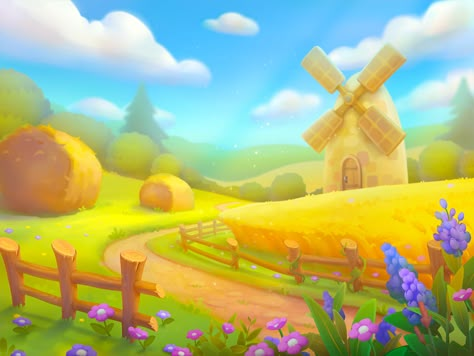 Farm Cartoon, Game Art Environment, Game Background Art, Sky Games, Farm Games, 2d Game Art, Scenery Background, Mobile Art, Game Illustration