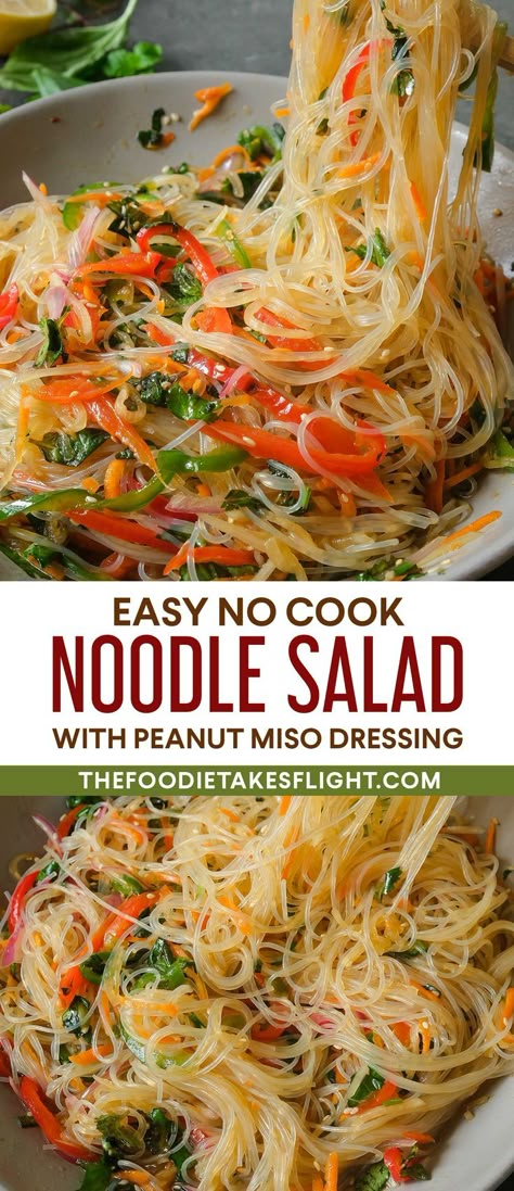 Here’s a no-cook Vermicelli Noodle Salad with a Peanut Miso Dressing, that has more noodles than veggies because why not right? 🤪🥢 It’s very hearty and refreshing at the same time + easy customisable!! Feel free to add whatever veggies/protein of your choice. If you love lots of veggies then go right ahead and add them but I prefer more noodles than veggies 👌🏻 Vegan Vermicelli, Asian Noodle Salad Recipe, Glass Noodle Salad, Noodle Salad Cold, Asian Noodle Salad, Rice Noodle Salad, Recipes By Ingredients, Noodle Salad Recipes, Asian Noodle Recipes