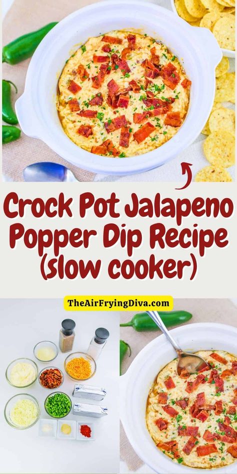 Crock Pot Jalapeno Popper Dip Recipe Peppers And Cream Cheese, Slow Cooker Appetizer, Popper Dip Recipe, Jalapeno Popper Dip Recipe, Recipes With Mozzarella Cheese, Dip Recipes Hot, Slow Cooker Appetizers, Recipe Slow Cooker, Jalapeno Dip