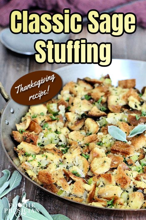 Made with a combination of fresh herbs, toasted bread, and buttery goodness, this classic sage stuffing is the perfect Thanksgiving side dish! Can be made in advance. Best Bread For Stuffing, Traditional Stuffing Recipe, Homemade Stuffing Recipes, Classic Stuffing Recipe, Easy Stuffing Recipe, Sage Stuffing, Bread Dressing, Homemade Stuffing, Stuffing Recipes For Thanksgiving