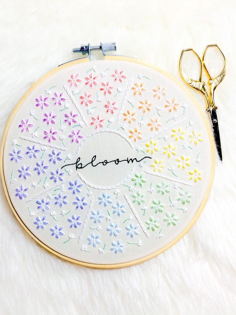 Spring Bloom Pastel Rainbow Flowers Hand Embroidery Design | Etsy Flowers Hand Embroidery, Pattern Tutorial, Hand Embroidery Design, Spring Blooms, Hand Embroidery Patterns, Beautiful Rainbow, Rainbow Flowers, Embroidery Techniques, Photo Tutorial