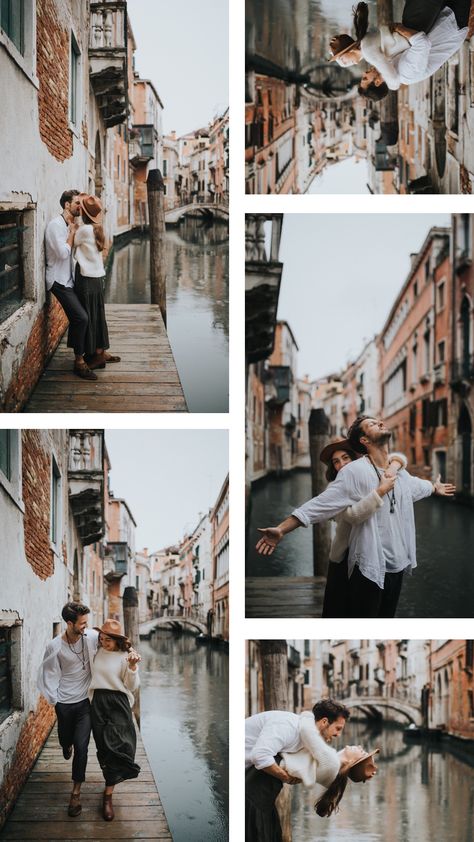 Venice Photography Ideas, Venice Italy Engagement Photos, Couple Tourist Pictures, Photo Poses For Couples Travel, Venice Photo Ideas Couples, Venice Italy Couple Pictures, Italy Photoshoot Couples, Venice Photoshoot Ideas, Venice Pose Ideas