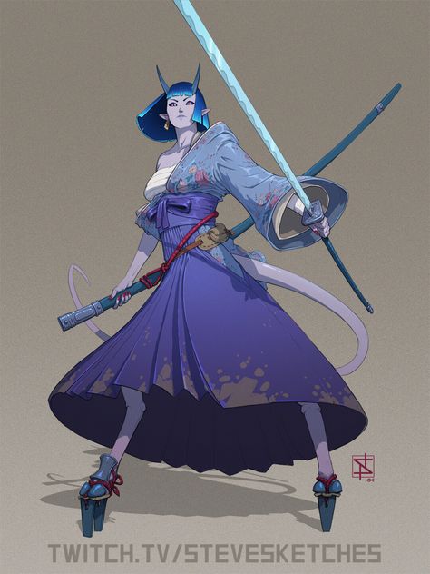 ArtStation - Character Sketches 13 Oni Tiefling, Tiefling Monk, Blue Oni, Dark Elves, Character Pictures, Character Sketches, Dungeons And Dragons Characters, 영감을 주는 캐릭터, Female Character Design