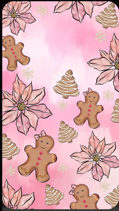 Gingerbread House Wallpaper Iphone, Gingerbread Iphone Wallpaper, Pink Gingerbread Wallpaper, Pink Christmas Iphone Wallpaper, Christmas Iphone Wallpaper, Trick Pictures, Xmas Printables, Christmas Wallpaper Iphone Cute, Pink Gingerbread