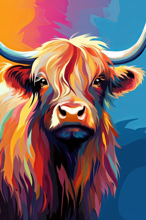 Cow Paintings On Canvas, Cow Sketch, Paint By Number For Adults, Highland Cow Painting, Cow Photography, Book Art Projects, Highland Cow Art, Painting Brushes, The Joy Of Painting