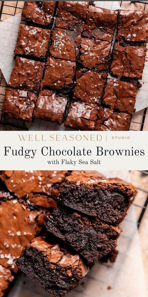 These Rich, Fudgy Chocolate Brownies are the epitome of indulgence! They've got that signature crinkle top with a dense, moist center that melts in your mouth. The key to their intense chocolate flavor? A generous amount of instant espresso powder, which enhances their rich chocolate flavor. These have quickly become the staple dessert in the Well Seasoned household, and I know you're going to love them! #wellseasonedstudio #brownies #chocolate #espresso #fudgy #brownierecipe Fudgy Chocolate Brownies, Espresso Brownies, Instant Espresso, Fudgy Brownie Recipe, Brownies Recipe Homemade, Brownies Chocolate, Crinkle Top, Chocolate Espresso, Brownies Recipe Easy