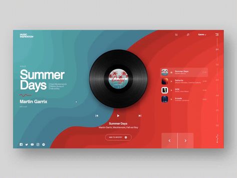 Music Inspiration website concept by Doortje den Hartigh Interactive Website Design, Spotify Stats, Music Ui, Flat Web Design, Interactive Web Design, Best Ui Design, Website Concept, Wireframe Design, Peter Blake