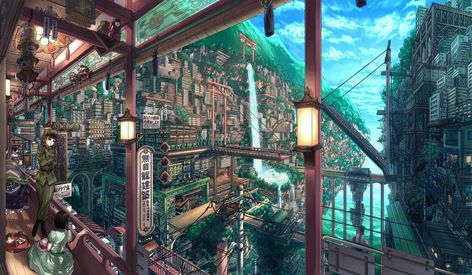 Beautiful Anime Wallpaper - Album on Imgur Anime City, Drawing Eyes, Japon Illustration, Futuristic City, Digital Paintings, Arte Fantasy, 판타지 아트, City Design, World Building