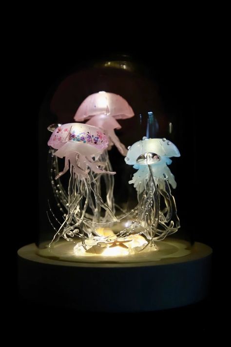 Handmade Jellyfish Night Light, Jellyfish Lamp, Ocean Lamp, Jellyfish Table Lamp, Glass Dome Light, Ocean Themed Decor, Tropical Mood - Etsy Australia Handmade Jellyfish, Ocean Lamp, Table Lamp Glass, Jellyfish Lamp, Meditation Corner, Dome Light, Fluid Design, Resin Acrylic, Lamp Glass