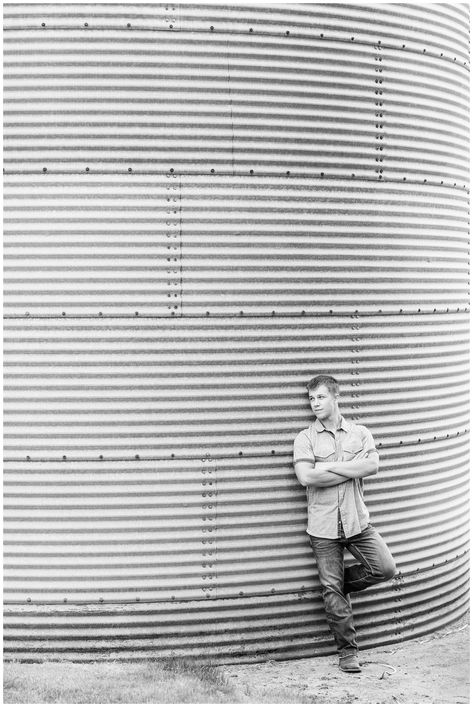 Senior Pictures With Grain Bins, Grain Bin Photoshoot, Guy Senior Pictures Farm, Grain Bin Senior Pictures, Senior Farm Pictures Boys, Farm Boy Senior Pictures, Farm Senior Pictures Boy, Tractor Senior Pictures, Country Senior Photos