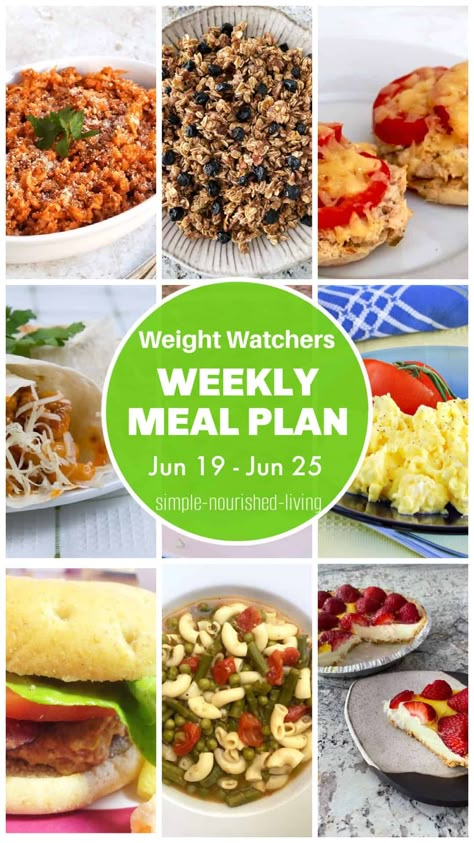 What I'm planning to eat for Dinner this week on Weight Watchers w/ Recipes & Points w/ ideas and suggestions for breakfast, lunch & snacks. Cabbage roll casserole in white gratin dish, blueberry pecan granola, open face tuna melts on english muffins, bean burritos, scrambled eggs, turkey burger, minestrone soup, lemon strawberry no bake pie. #weight_watchers #ww #meal_plan #dinner #recipes #points Ww Meal Plans With Points 2023, Weight Watchers Recipes 2024, Weight Watcher Meal Plans, Weight Watchers Recipes Lunch, Ww Meal Plans, Ww Meal Prep For The Week, Meal Plan For Dinner, Weight Watchers Breakfast Ideas, Weight Watchers Lunch Recipes