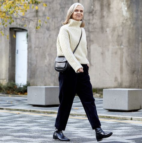 The search for grey hair style inspo - DisneyRollerGirl Fashion For Women Over 70, Winter Fashion For Women, Sofia Coppola Style, Thats Not My Age, Accidental Icon, How To Stay Warm, Big Pants, Ageless Style, Sofia Coppola