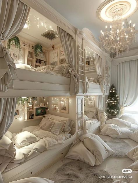 Aesthetic 2 Person Bedroom, Bunk Beds Aesthetic, Dream Bedroom Master, Cute Apartment Bedroom, Luxury Bunk Beds, Home Bedroom Ideas, House Moving Tips, Bedroom Aesthetic Simple, Collage Preppy