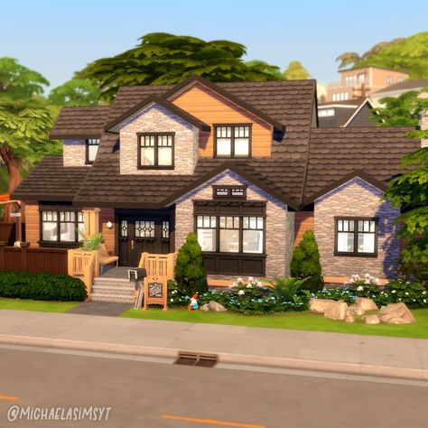 Sims 4 Exterior, Renovated Craftsman, Sims 4 Family House, Sims 4 House Ideas, Craftsman Home Exterior, Sims 4 House, The Sims 4 Lots, Two Story House Design, Sims 4 Speed Build