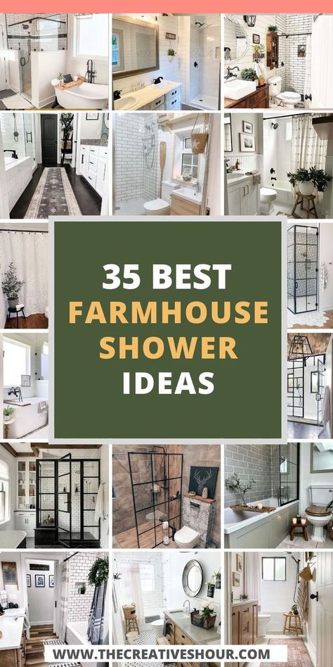 Dive into rustic elegance with our farmhouse tile shower ideas for master bathrooms. Each design showcases the timeless beauty of tile floors and the cozy appeal of curtain-equipped showers. Whether you're renovating a large space or adding rustic touches to your existing setup, these ideas will inspire you to blend functionality with the rural charm of farmhouse aesthetics. Perfect for those looking to integrate a tub into their serene retreat. Farmhouse Bathroom With Shower Only, Large Farmhouse Bathroom Master Bath, Shower With Two Entrances, Rustic Bathroom Tile Floor, Rustic Farmhouse Master Bath Ideas, Bathroom Remodel On A Budget Farmhouse, Rustic Master Shower Ideas, Modern Farmhouse Master Shower Tile, Rustic Farmhouse Shower Ideas