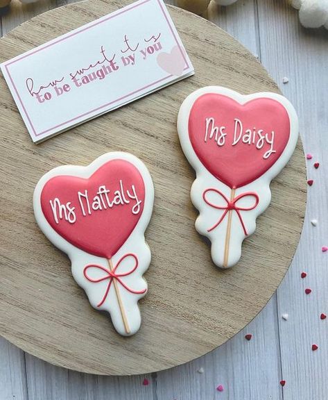 Teacher Valentines Cookies, Valentine Cookies Royal Icing, Valentines Sugar Cookies Decorated, Valentine’s Day Cookies, Valentines Cookies Decorated Ideas, Valentine 2024, Teacher Cookies, Cookies Valentines, Daycare Gifts