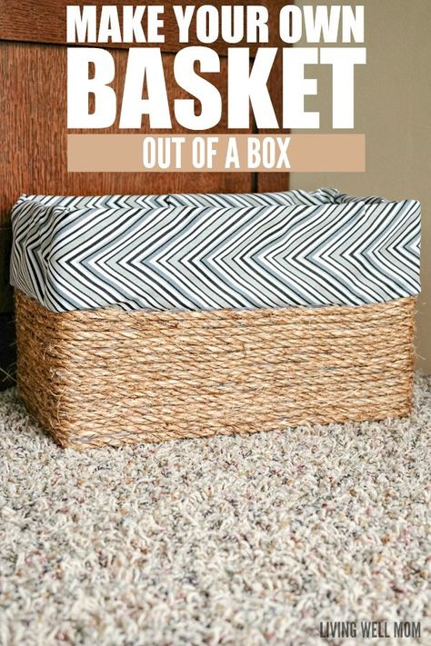 How to make a basket out of an ordinary cardboard box - this simple DIY project costs less than $5 in supplies and doesn’t require any sewing. The result is a beautiful lined basket! Easy Home Diy Upgrades, Cardboard Box Diy, Make A Basket, Baskets Diy, Diy Recycled Projects, Making Baskets, Fabric Covered Boxes, Diy Baskets, Cardboard Box Crafts