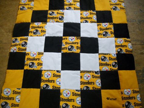 Steelers quilt idea Steelers Quilt Ideas, Nfl Quilts Ideas, Steelers Quilt, Mens Quilts, Autograph Quilt, College Quilts, Masculine Quilts, Quilted Blankets, Basic Quilting