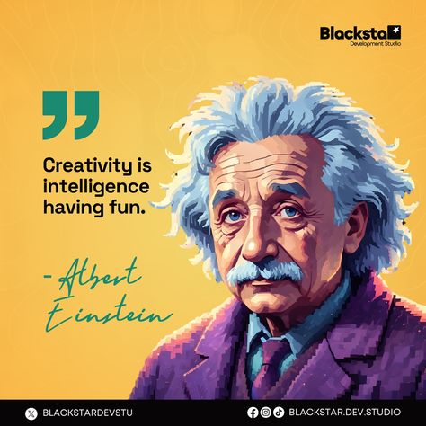 Let your creativity flow this weekend! 🎨✨ Remember, ‘Creativity is intelligence having fun.’ – Albert Einstein. How will you let your genius play today? Share your creative moments with us! #CreativeGenius #WeekendVibes #AlbertEinstein #Inspiration #blackstarstudio Albert Einstein Background, About Albert Einstein, Albert Einstein Quotes Creativity, If You Can't Explain It Simply Einstein, Einstein Meme Funny, Albert Einstein Quotes, Einstein Quotes, Weekend Vibes, Albert Einstein