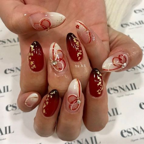 Lunar New Year Nails, Jelly Polish, Red And Gold Nails, Diy Salon, Art Deco Nails, Crystal Cat, Asian Nails, Manicure Diy, Nail Polish Set