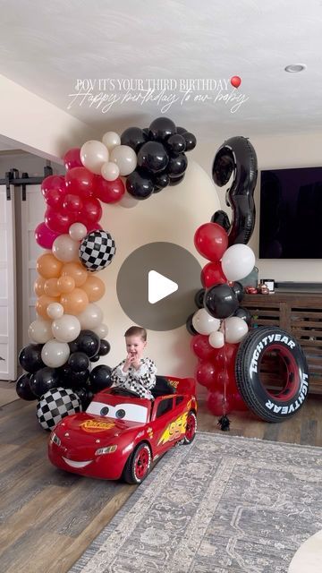 Makayla Jividen on Instagram: "Happy third birthday to our Cars loving boy!❤️🎈🚗 It was an absolute perfect afternoon celebrating him with all of our friends and family. Appreciate everyone who helped celebrate him 🥹 He had the best day!!!! 🫶🏼 #thirdbirthday #fashionablykayfamily #carstheme #carsthemedbirthday" Happy Birthday Cars Theme, Cars Birthday Party Cake, Third Birthday Boy, Car Cakes For Boys, Third Birthday Boys, Car Birthday Theme, Car Themes, Car Cake, Baby Birthday Cakes