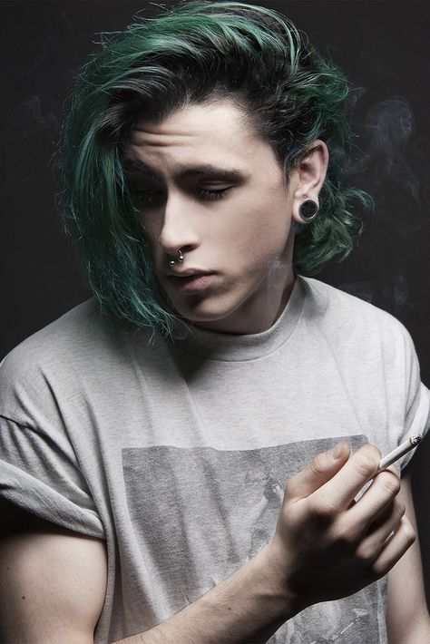 Fashion portrait by Erica Pucci. Dark Green Hair Color, Green Hair Men, Green Hair Color, Dark Green Hair, Punk Boy, Mens Hair Colour, Hot Hair Colors, Men Hair Color, Emo Hair