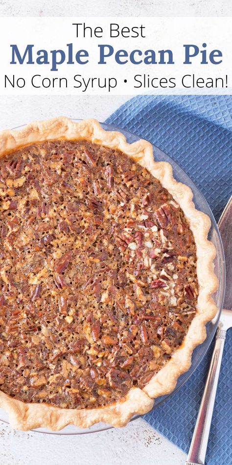 Discover the best pecan pie recipe made with maple syrup and without corn syrup. With only 15 minutes of hands-on time, this easy dessert features an ultra-smooth filling that's not too sweet. Perfect for Thanksgiving and Christmas, this old-fashioned treat will become a holiday favorite. Enjoy the rich, nutty flavors in every bite! Pecan Pie Recipe With Maple Syrup, Old Fashioned Pecan Pie Recipe, Pecan Pie Recipe Without Corn Syrup, Pecan Pie No Corn Syrup, Maple Pumpkin Pie, Best Pecan Pie Recipe, Maple Pecan Pie, Best Pecan Pie, Pecan Pie Filling