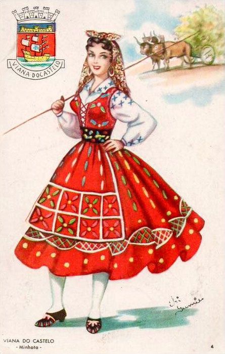 The variety of women’s national clothing in Portugal. Regional variations and features - Nationalclothing.org Portuguese Clothes, Portugal Clothes, Portuguese Tattoo, Portuguese Clothing, White Knee High Socks, Portuguese Culture, National Clothes, Folk Clothing, Spanish Fashion