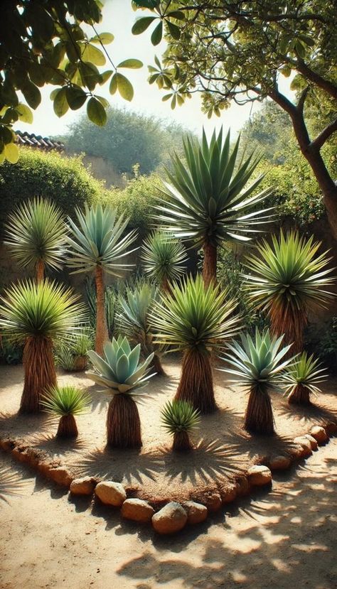 20+ Creative Southwest Landscaping Ideas for a Water-Wise Garden 26 Cactus Landscaping, Desert Garden Landscaping, Agave Plant Landscaping, Rock Landscaping Ideas, Southwest Landscaping, Drought Tolerant Landscape Front Yard, Modern Landscape Design Front Yard, Cactus Garden Design, Palm Springs Landscaping