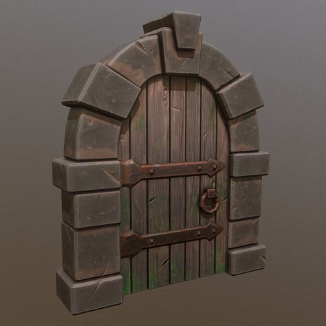 ArtStation - Stylized Medieval Fantasy Door, Alex Andreu Fantasy Door, Gold Vault, Medieval Door, Castle Doors, Ancient Tomb, Props Concept, Cartoon House, Game Props, Beautiful Cottages