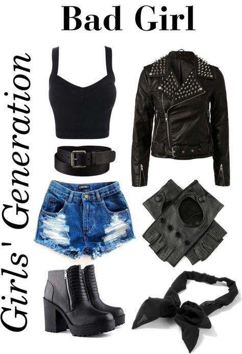 SNSD- Bad Girl inspired outfit Punk Girl Outfits, Cute Emo Outfits, Riverdale Fashion, Badass Outfit, Teenage Outfits, Punk Outfits, Tween Outfits, Teenager Outfits, Teenage Fashion Outfits