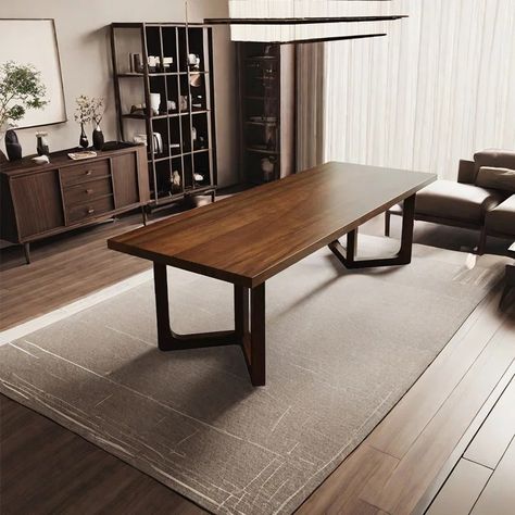 Hokku Designs Roushey Rectangular Dining Table | Wayfair Dark Wood Dining Table, Dining Table Brown, Dining Table Wood, Walnut Dining Table, Room Ambiance, Table Wood, Solid Wood Dining Table, Rectangular Dining Table, Table Seating