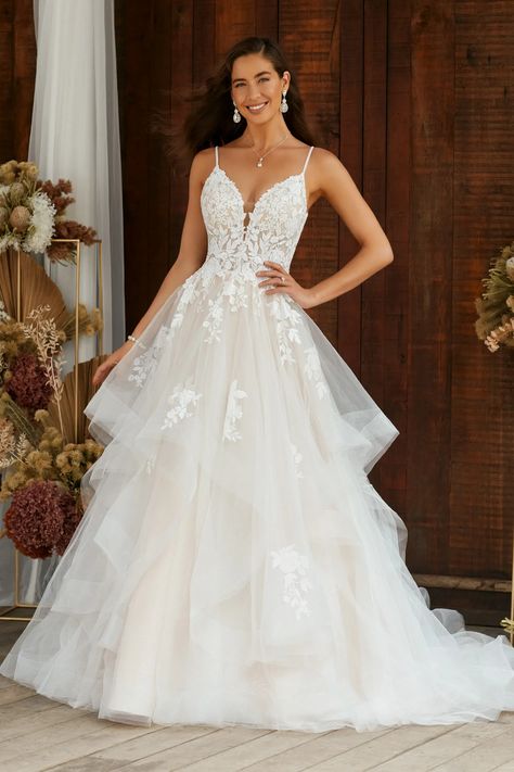 Poofy Wedding Dress, Layered Wedding Dresses, Wedding Dress Spaghetti Straps, Tiered Wedding Dress, Sophia Tolli Wedding Dresses, Tulle Ball Gown Wedding Dress, Quick Wedding, Sophia Tolli, Wedding Dress Flowy